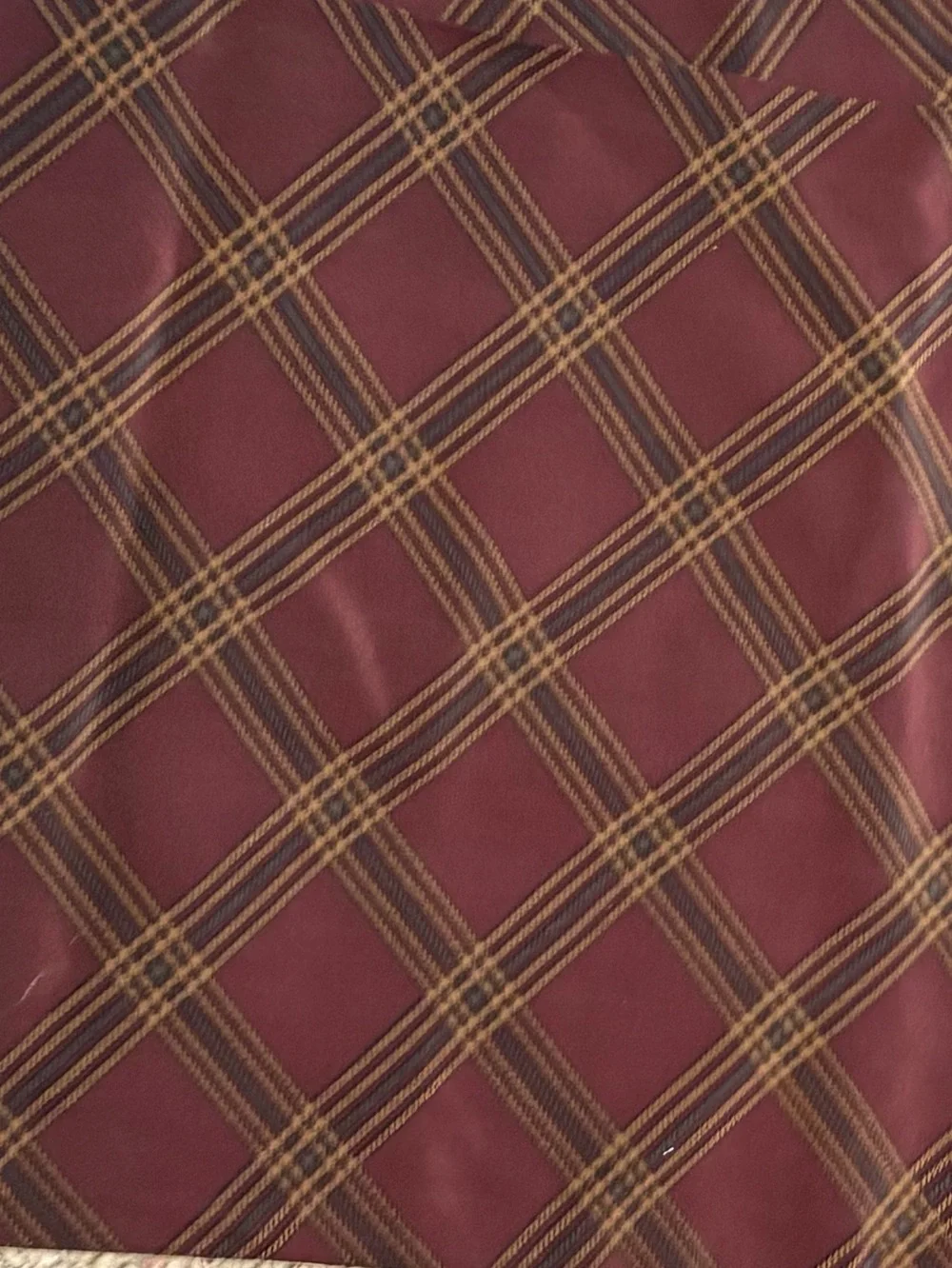 VTG DKNY Donna Karan New York 100% Silk Plaid Scarf Maroon Burgundy Fringe